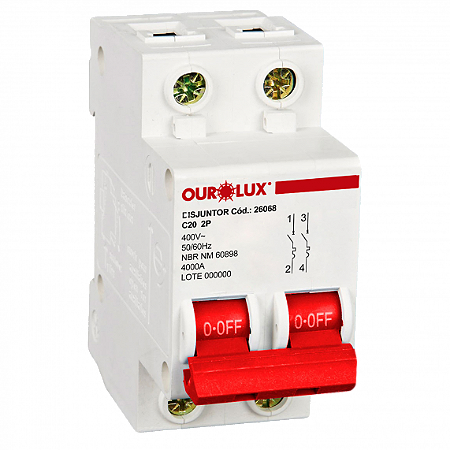 Disjuntor Bipolar 20A Tipo C 26068 Ourolux