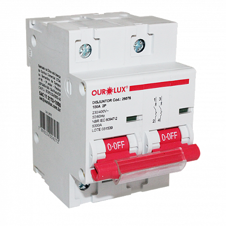 Disjuntor Bipolar 80A Tipo C 26075 Ourolux