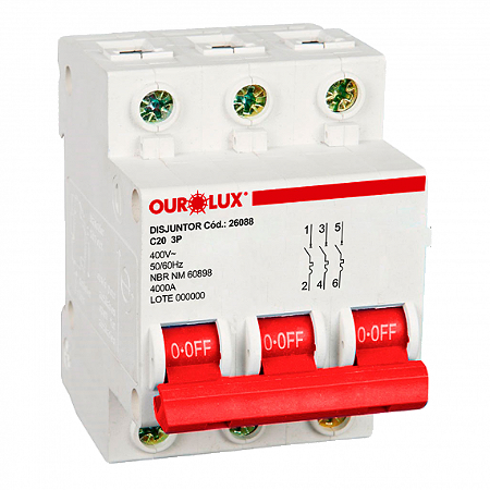 Disjuntor Tripolar 20A Tipo C 26088 Ourolux