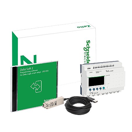Kit Relé Inteligente Compacto - 12 Entradas/8 Saídas Digitais - 24 Vdc + Cabo De Comunicação Zelio/Pc De 3 Metros + Cd-Rom Zelio Soft 2 SR2PACK2BD SCHNEIDER