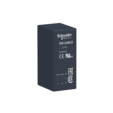 Relé De Interface, 8A, 2Naf, 12Vcc RSB2A080JD SCHNEIDER