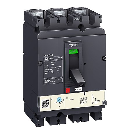 Circuit Breaker Easypact Cvs100B, 25 Ka At 415 Vac, 100 A Rating Thermal Magnetic Tm-D Trip Unit, 3P 3D LV510307 SCHNEIDER