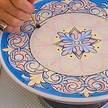 Aula Online de pintura em cerâmica - Italiano borda azul