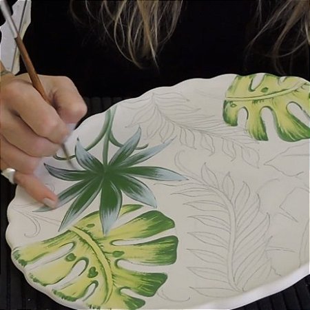 Aula Online de pintura em cerâmica - Folhagens