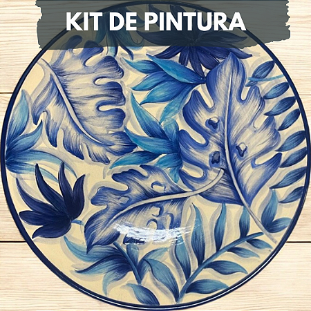 Kit de pintura em cerâmica - Folhagem Azul
