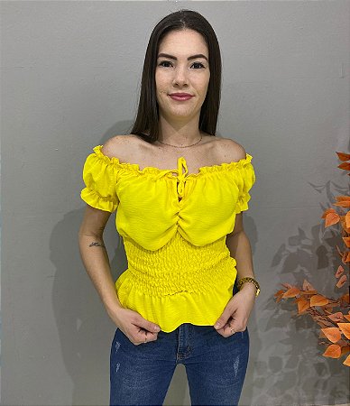 Blusa Ciganinha ombro a ombro lastex franzido