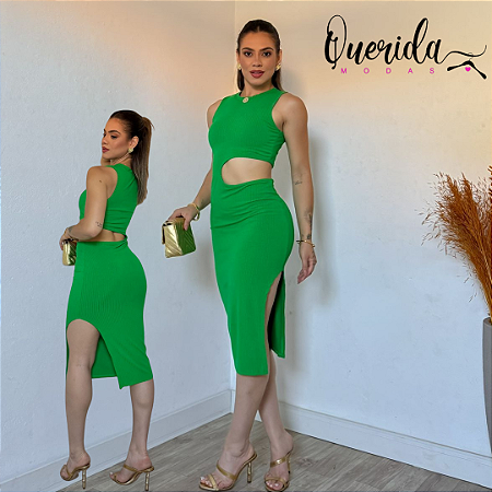 Vestido Canelado Regata Verde