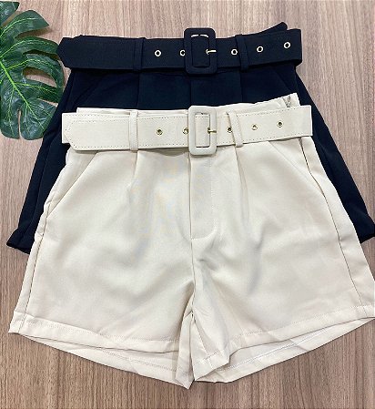 Shorts Alfaiataria Social Tradicional Cintura Alta Cinto