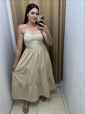 Vestido Midi Liso Bege