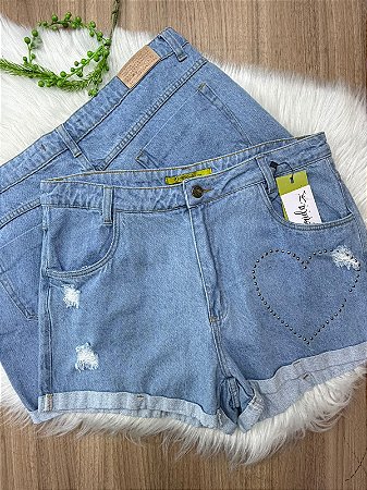 Shorts Jeans Coração Plus Size