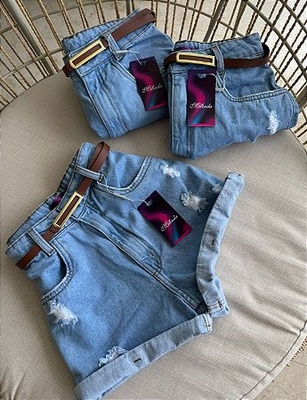Shorts Jeans Claro Cinto Marrom