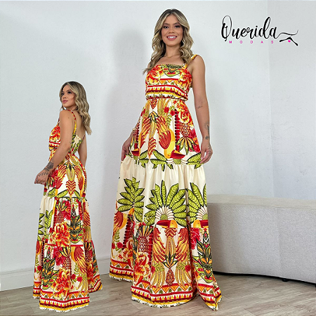 VESTIDO LONGO ESTAMPA AMARELA