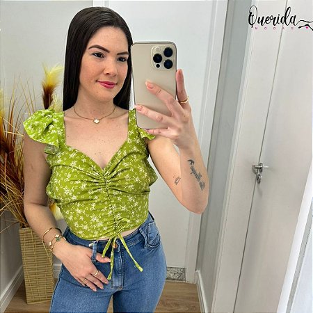 Cropped Amarração Duna Estampadas Verde Bandeira