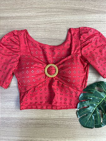 Cropped Vermelho Manga Bufante