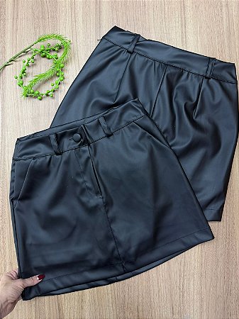 Saia Shorts Couro fake Preto