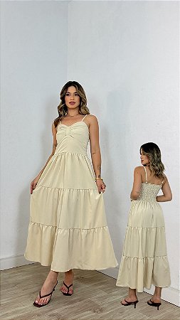 Vestido Laço Midi Bege