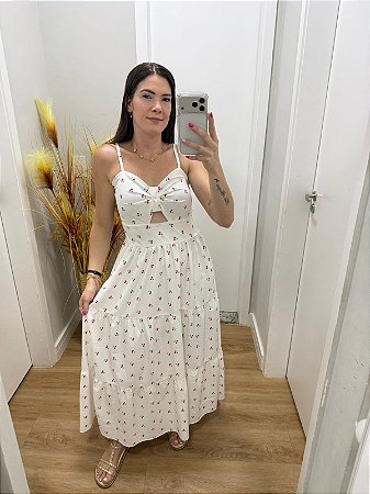 Vestido Midi Cereja Branco