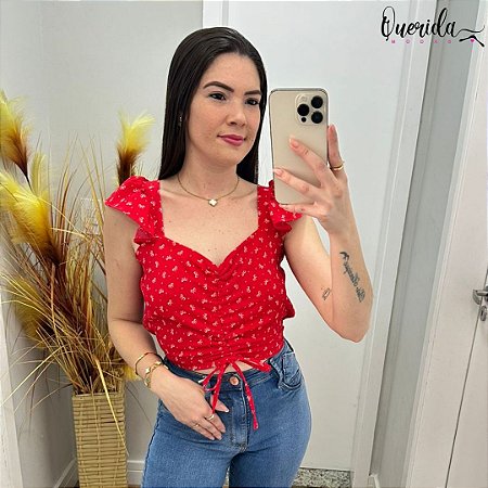 Cropped Amarração Duna Estampadas Vermelho