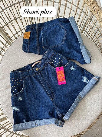 Shorts Jeans Detalhes Plus Size