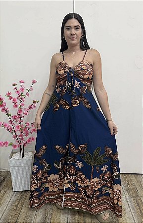 Vestido Tropical Amarração azul marinho