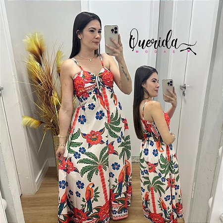Vestido Tropical Arara Laranja