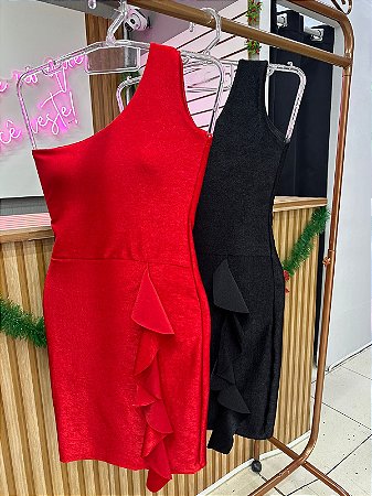 Vestido Babado Acetinado Vermelho