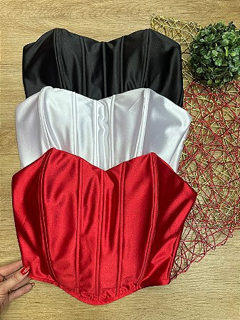 Cropped Corselet Acetinado Tomara que caia