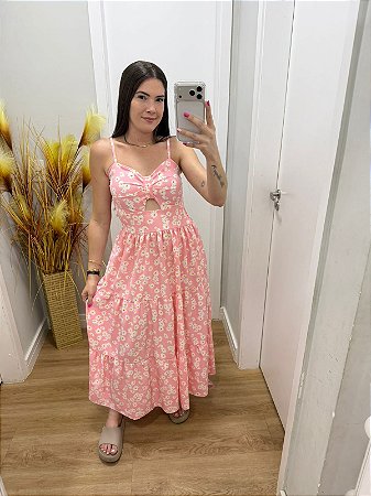 Vestido Midi Florzinha Rosa