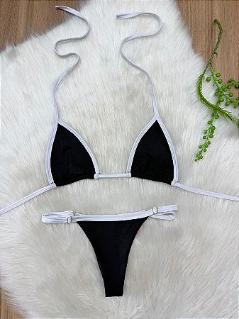 Biquini Fita Duplo preto com alça branca