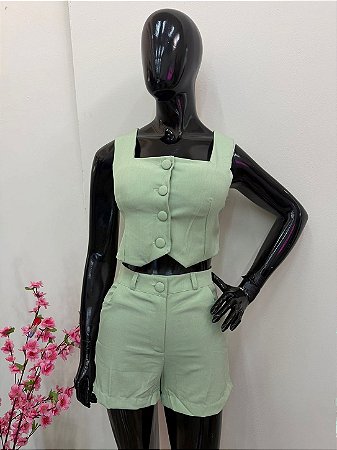 Conjunto Linho Botões Verde