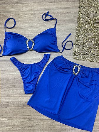 Biquini com Saia Suplex 3 peças Azul bic