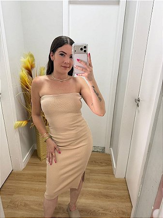 Vestido Ribana Tomara Que Caia Bege