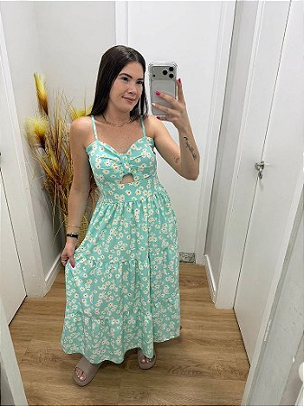 Vestido Midi Florzinha Verde água