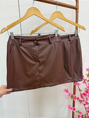 Saia Shorts Couro fake Marrom