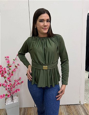 Blusa Lilian Manga Longa Feminina Acinturada