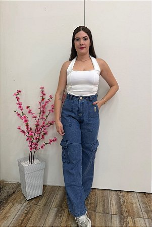 Calça Wide leg Cargo Estonada