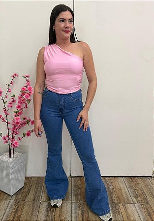 Calça Jeans Flare com Bolso Tradicional – Lavagem Azul