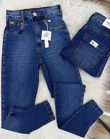 Calça Jeans Escura ziper lateral