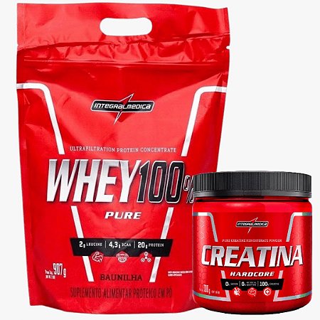 100% PURE WHEY - INTEGRALMEDICA  (900g) + CREATINA HARDCORE (300G)