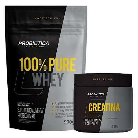 100% PURE WHEY (900g) + CREATINA (300) PROBIOTICA