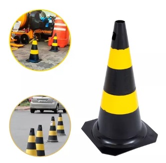 Cone PVC Sinalização Plastcor Preto/Amarelo 75CM  - Pvc Rigido