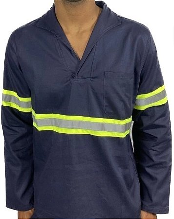 Jaleco Manga Longa Azul Marinho Refletivo Kelu