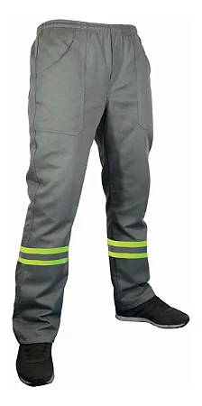 Calça Brim Cinza Elástico Refletivo Kelu