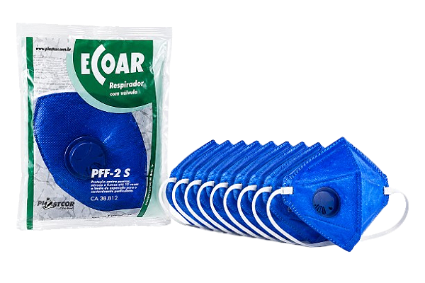 Kit com 10 Respiradores Ecoar Pff2 Com Valvula Azul C.A. 38812