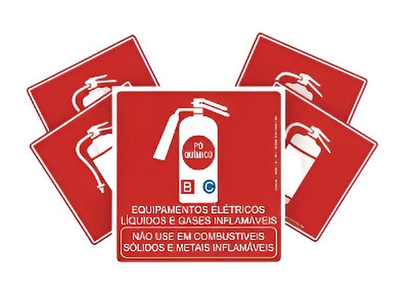 Kit 5 Placas Fotoluminesce Extintor Pó Quimico - 19,5x19,5cm