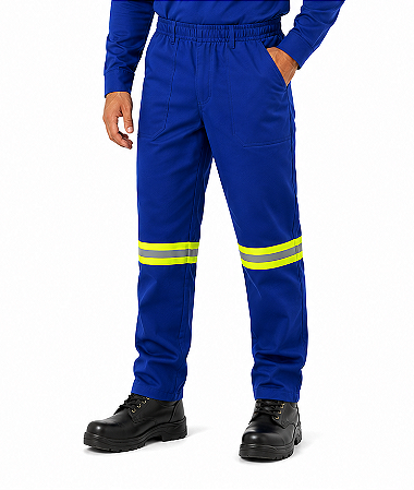 Calça Brim com 4 Bolsos Elástico e Faixa Refletiva