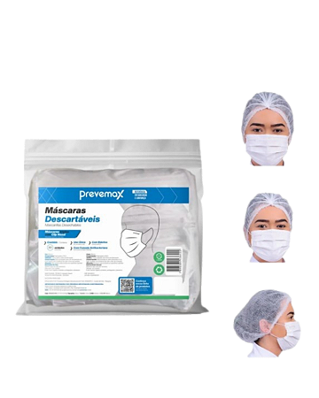 Máscara TNT - Com Elástico - Clip Nasal - Branca - Pct 50 Unidades - Prevemax
