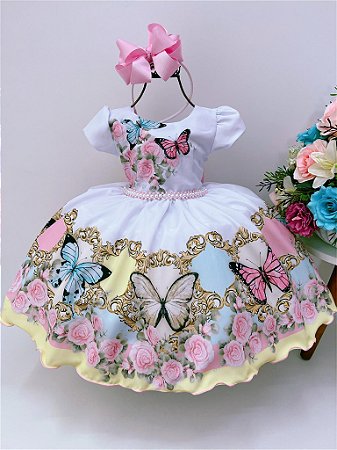 VESTIDO INFANTIL JARDIM DAS BORBOLETAS ENCANTADO PRINCESAS