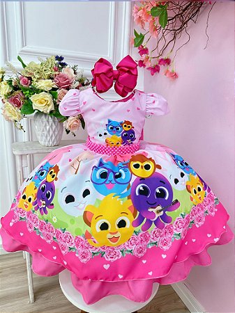 Vestido Infantil Rosa Bolofofos C/ Cinto de Pérolas Festa luxo RO1042RS