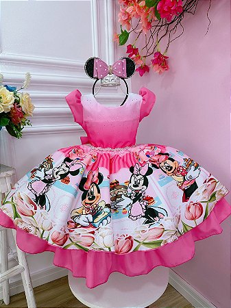 Vestido Infantil Confeitaria da Minnie Peito Com Strass super luxo festa RO0637PK
